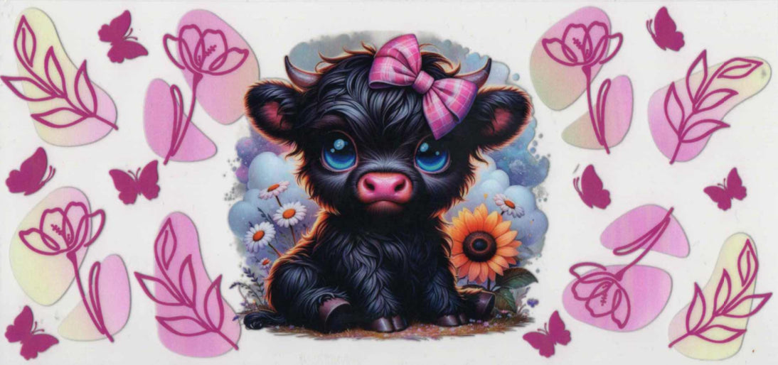 Cow and pink flowers